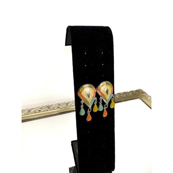 Vintage Rare Silver and Enamel Teardrop Dangle Earrings - Picture 1 of 9